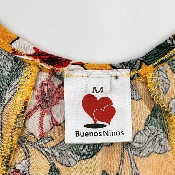 Buenos Ninos Maxi Dress M Yellow Floral Print with Pockets Spaghetti Straps Boho - Picture 4 of 8